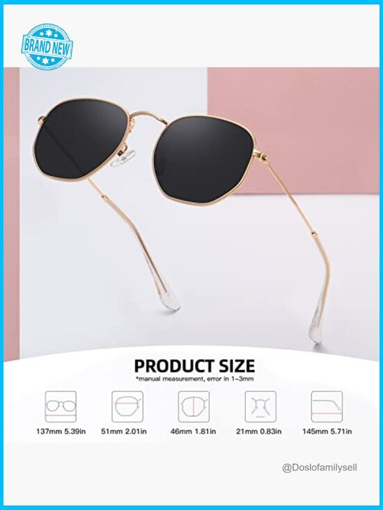 Polarized Hexagon Sunglasses Metal Frame Retro Classic UV400 Protection Unisex main image 6